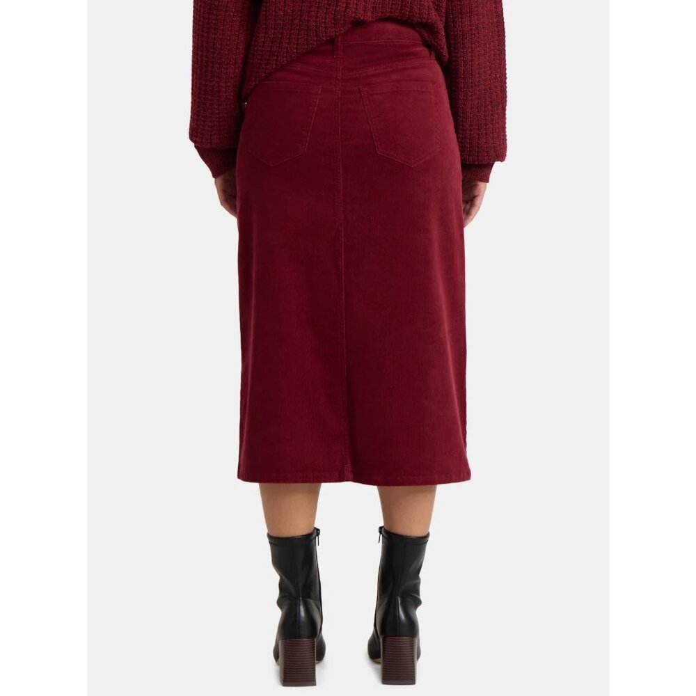 Time and Tru Women's Corduroy Midi Skirt with Front Slit, Size 0, Classic Fit - Picture 4 of 5